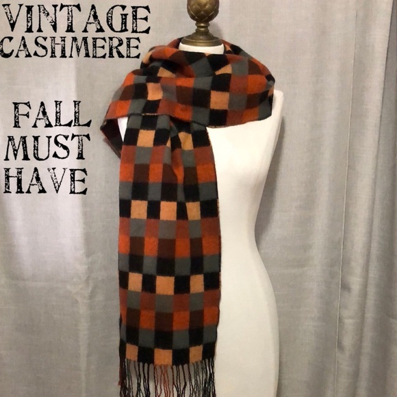 Vintage Accessories - Vintage Cashmere Scarf-64x12-Fall Tones-EUC